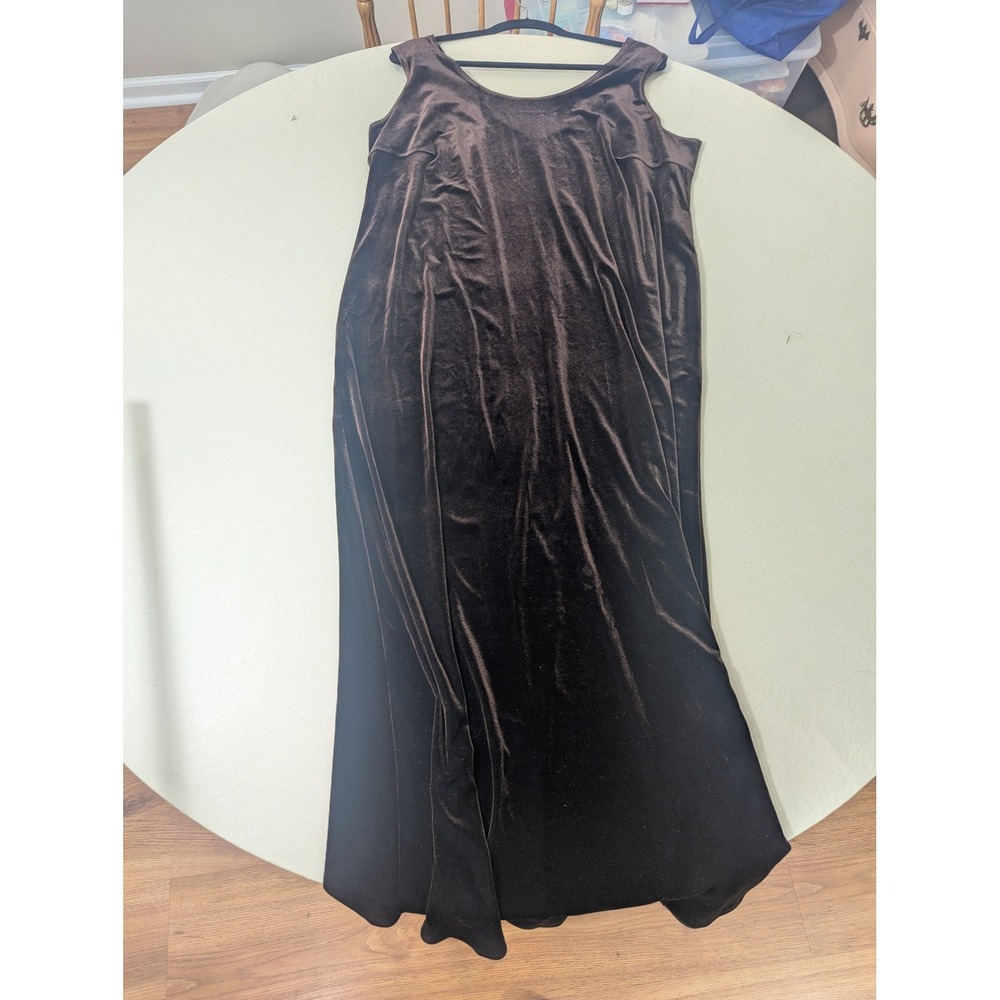 VTG Onyx Nite Wendye Chaitin Brown Velvet Sleeveless Maxi Dress Back Slit Size L